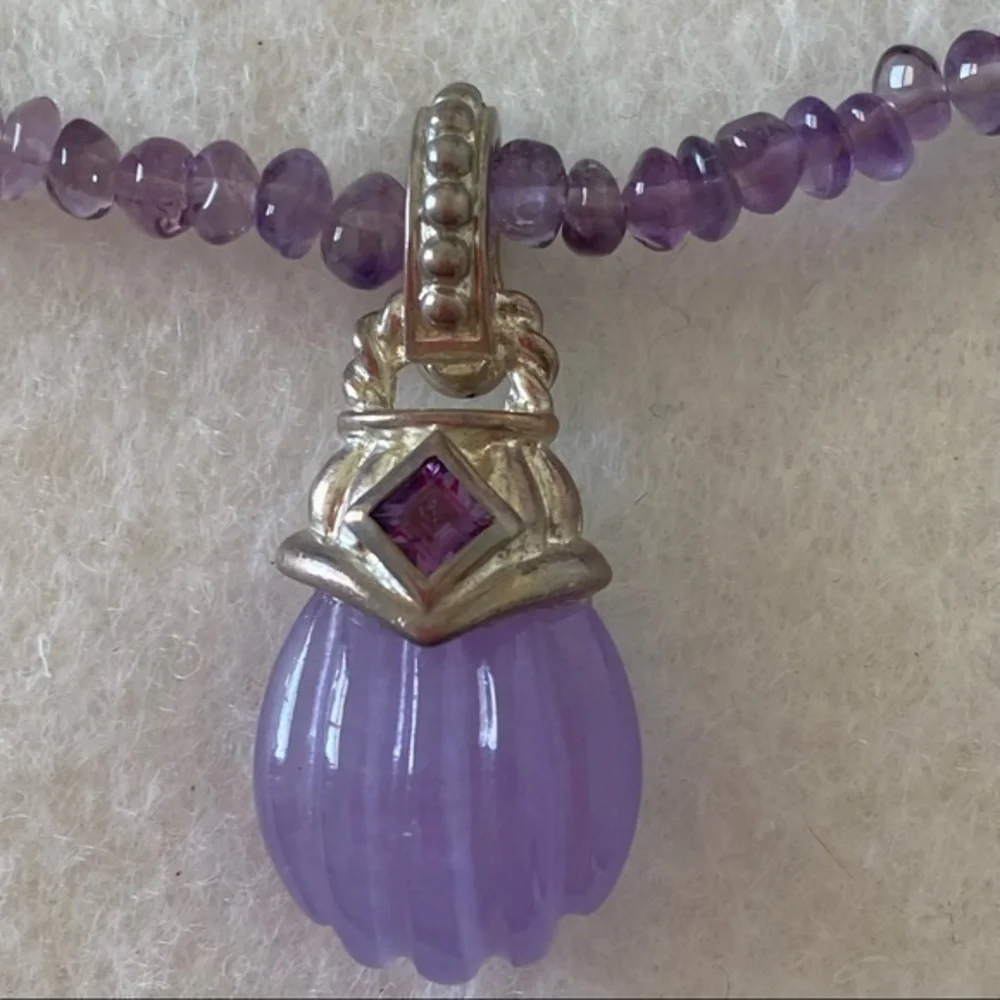 Judith Ripka 925 Sterling Silver Purple Amethyst Beaded Medallion Cord Necklace